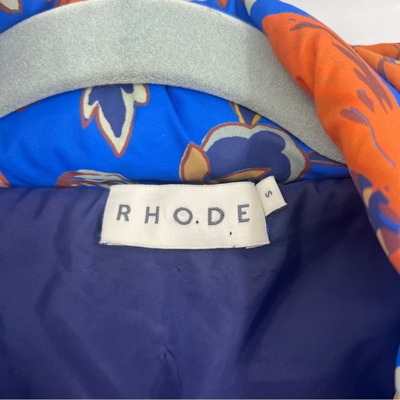 RHODE Blue Orange Floral Wrap Hooded Winter Designer Boho Puffer Coat Small NWOT - Picture 5 of 8